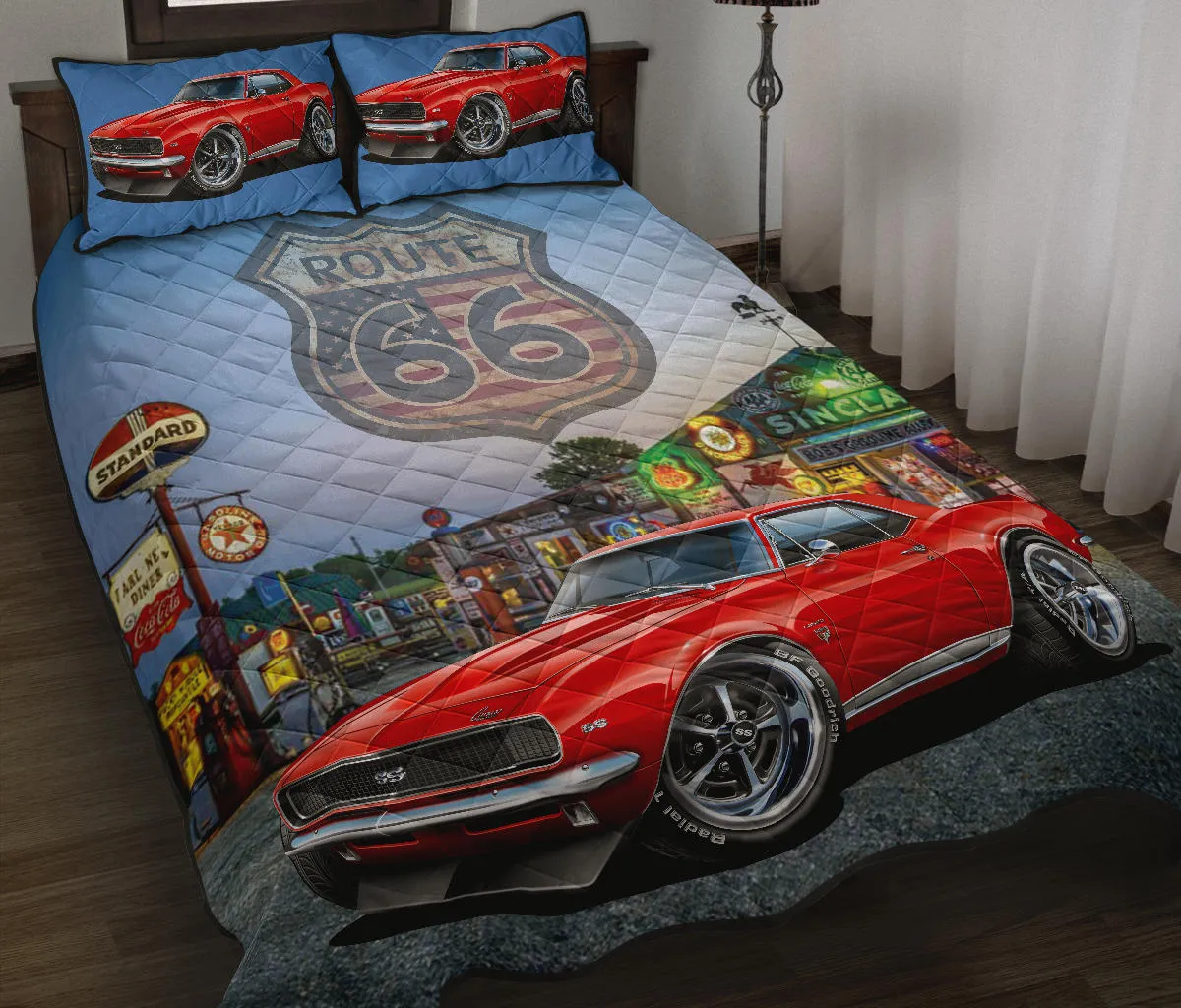 1967 Red Camaro Route 66 Quilt Set