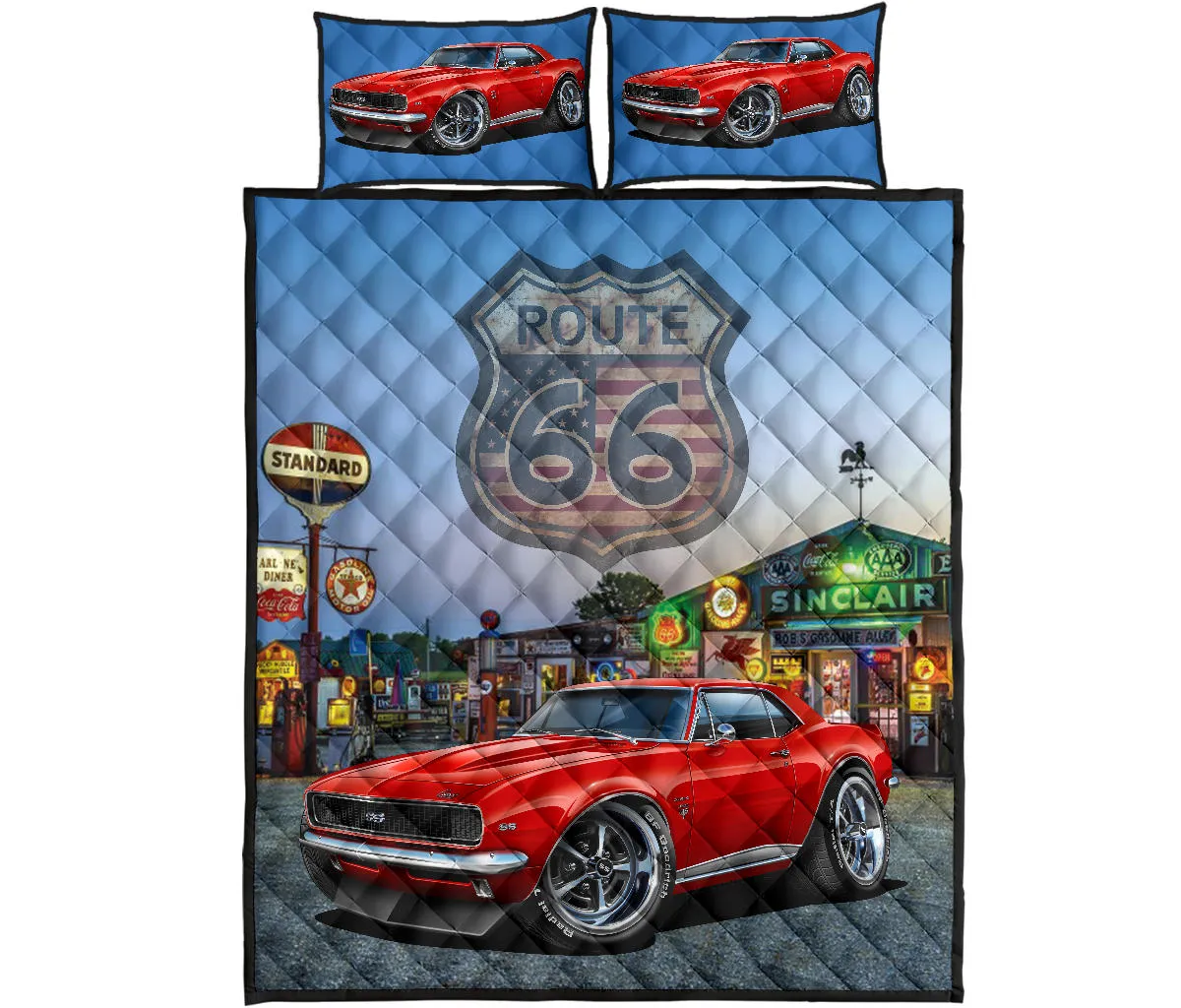 1967 Red Camaro Route 66 Quilt Set