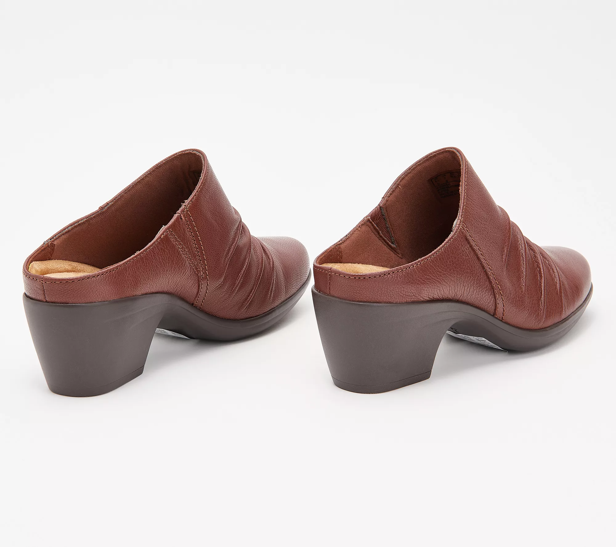 "As Is" Clarks Collection Ruched Leather Heeled Mules - Emily Charm