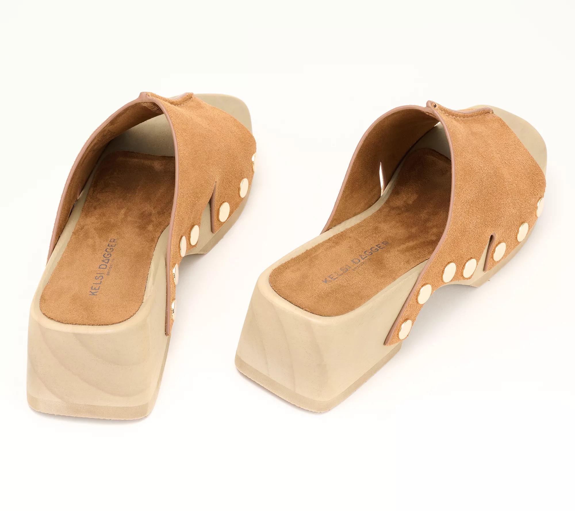 "As Is" Kelsi Dagger Wooden Bottom Leather or Suede Mules - June