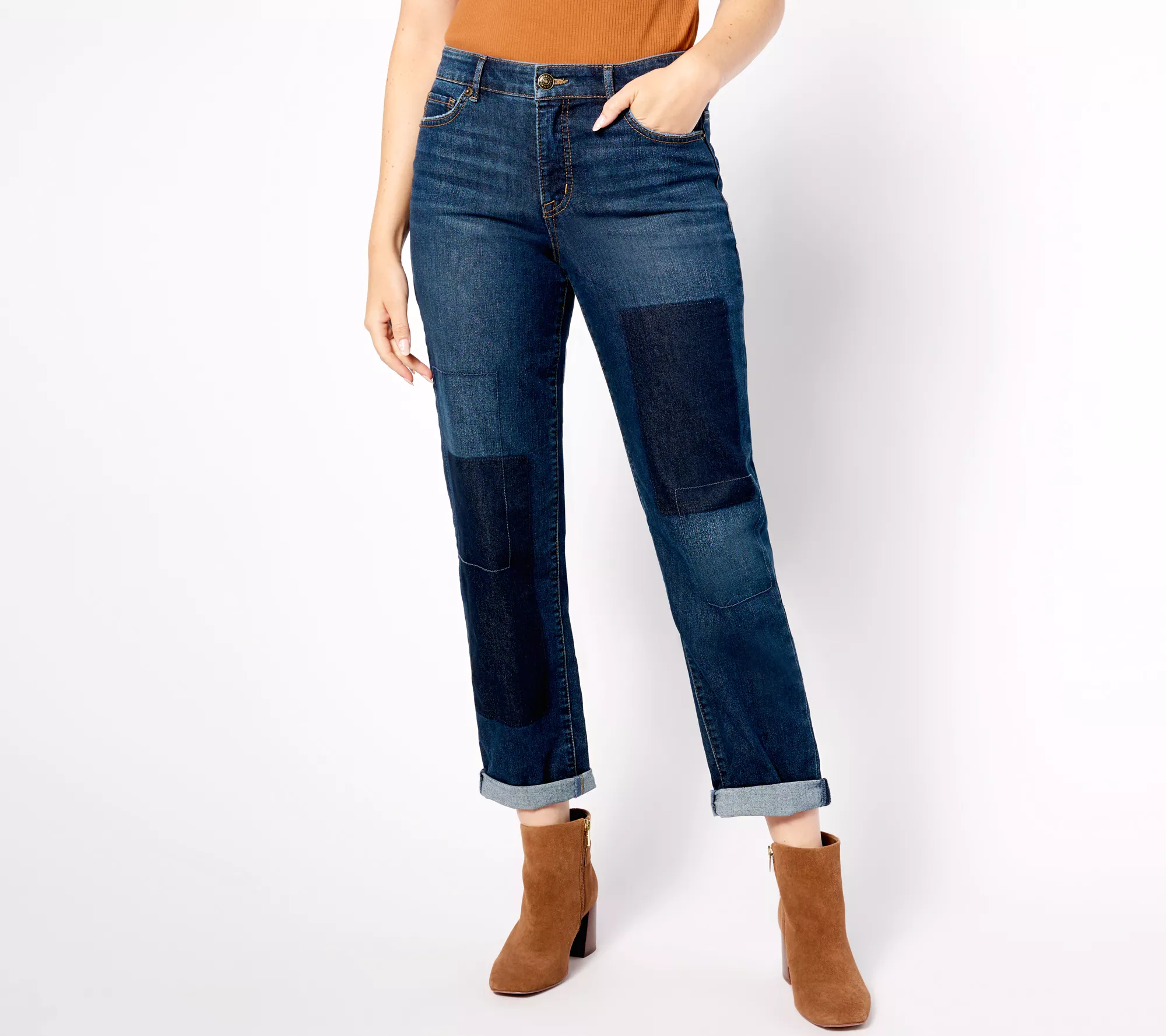 "As Is" LOGO by Lori Goldstein Reg Shadow Patch Boyfriend Jeans