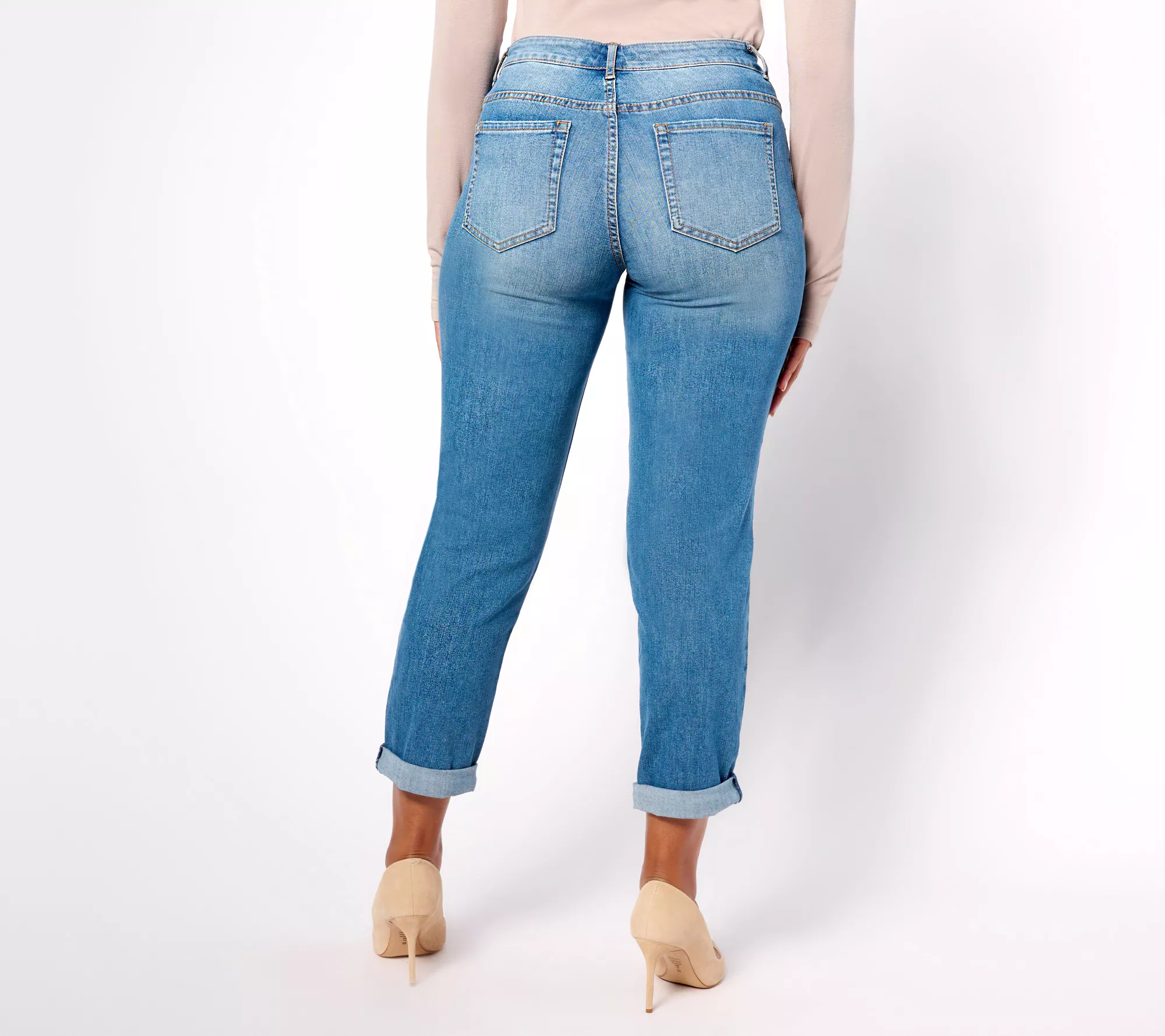 "As Is" LOGO by Lori Goldstein Reg Shadow Patch Boyfriend Jeans