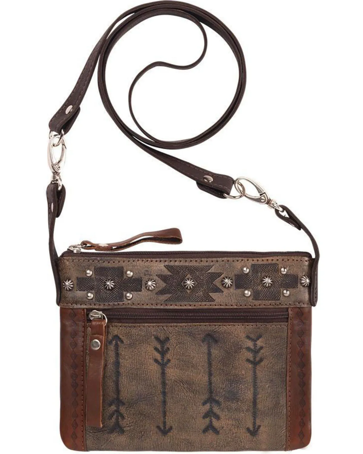 American West Women's Brown Southwestern Arrow Trail Rider Crossbody Bag