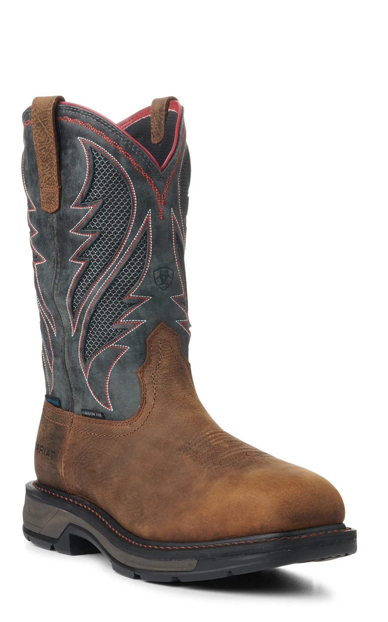 Ariat Men's WorkHog XT Rye Brown and Storm VentTEK Waterproof Square Carbon Toe Work Boot