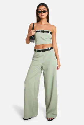 Belt Detail Wide Leg Pants