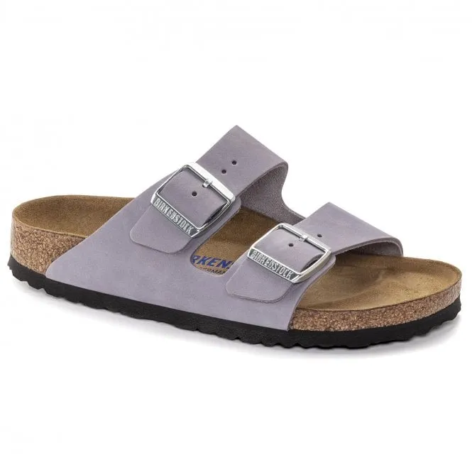 BIRKENSTOCK  Womens Arizona Soft Footbed Purple Fog Nubuck Double Strap Buckle Mules 1024241