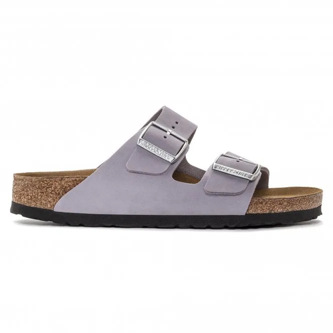 BIRKENSTOCK  Womens Arizona Soft Footbed Purple Fog Nubuck Double Strap Buckle Mules 1024241