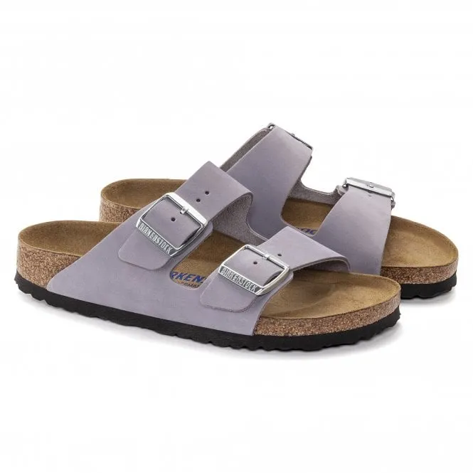 BIRKENSTOCK  Womens Arizona Soft Footbed Purple Fog Nubuck Double Strap Buckle Mules 1024241