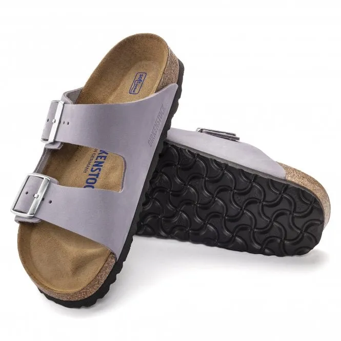 BIRKENSTOCK  Womens Arizona Soft Footbed Purple Fog Nubuck Double Strap Buckle Mules 1024241