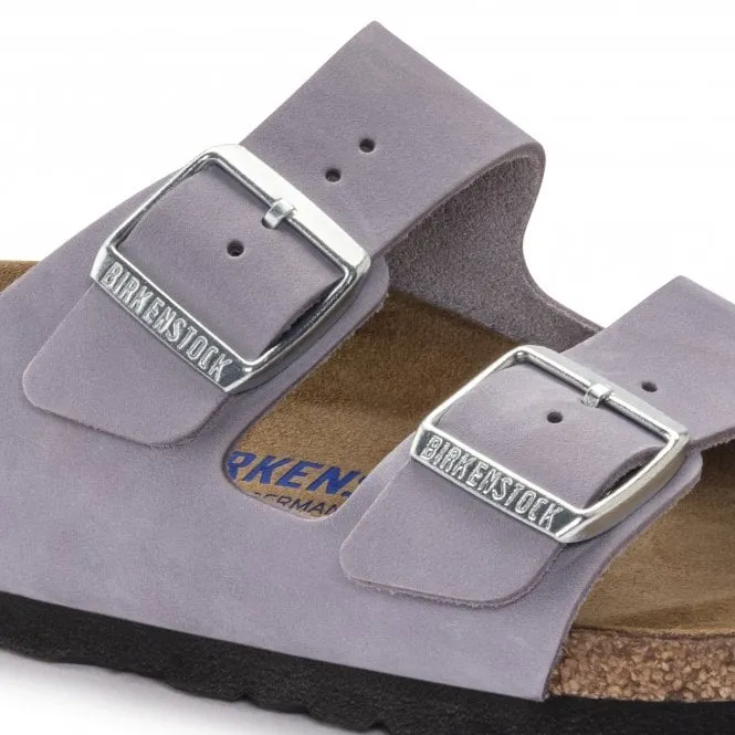 BIRKENSTOCK  Womens Arizona Soft Footbed Purple Fog Nubuck Double Strap Buckle Mules 1024241