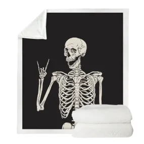 Black and White Plush Blanket With a Print Of funny Skeletons / Unisex Mystic Blanket With Sherpa