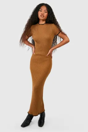 Blanket Stitch Short Sleeve Knitted Maxi Dress