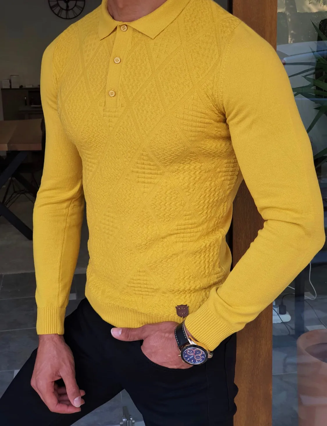 Bloom Yellow Slim Fit Collar Sweater