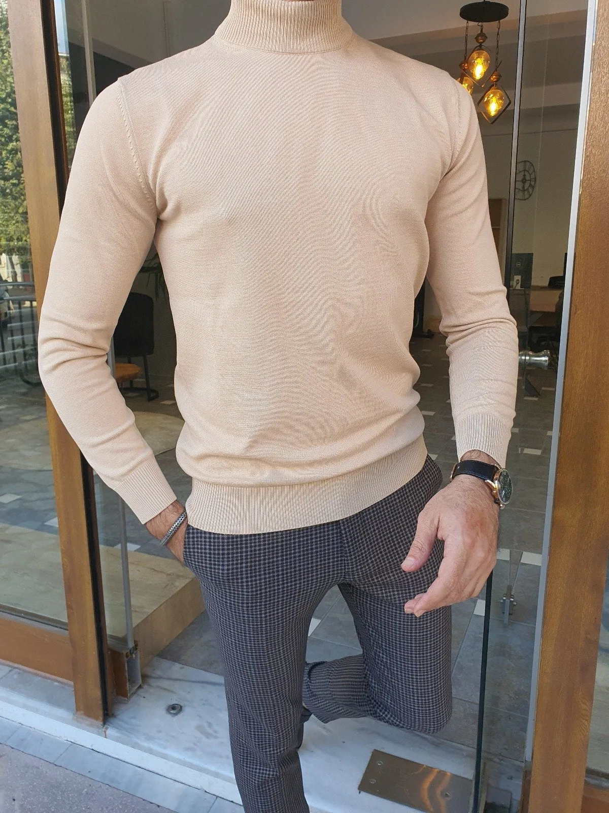 Bojo Slim Fit Long Sleeve Beige Sweater