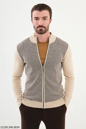 Bojoni Chicago Slim Fit Beige Knitwear Zipper Sweater