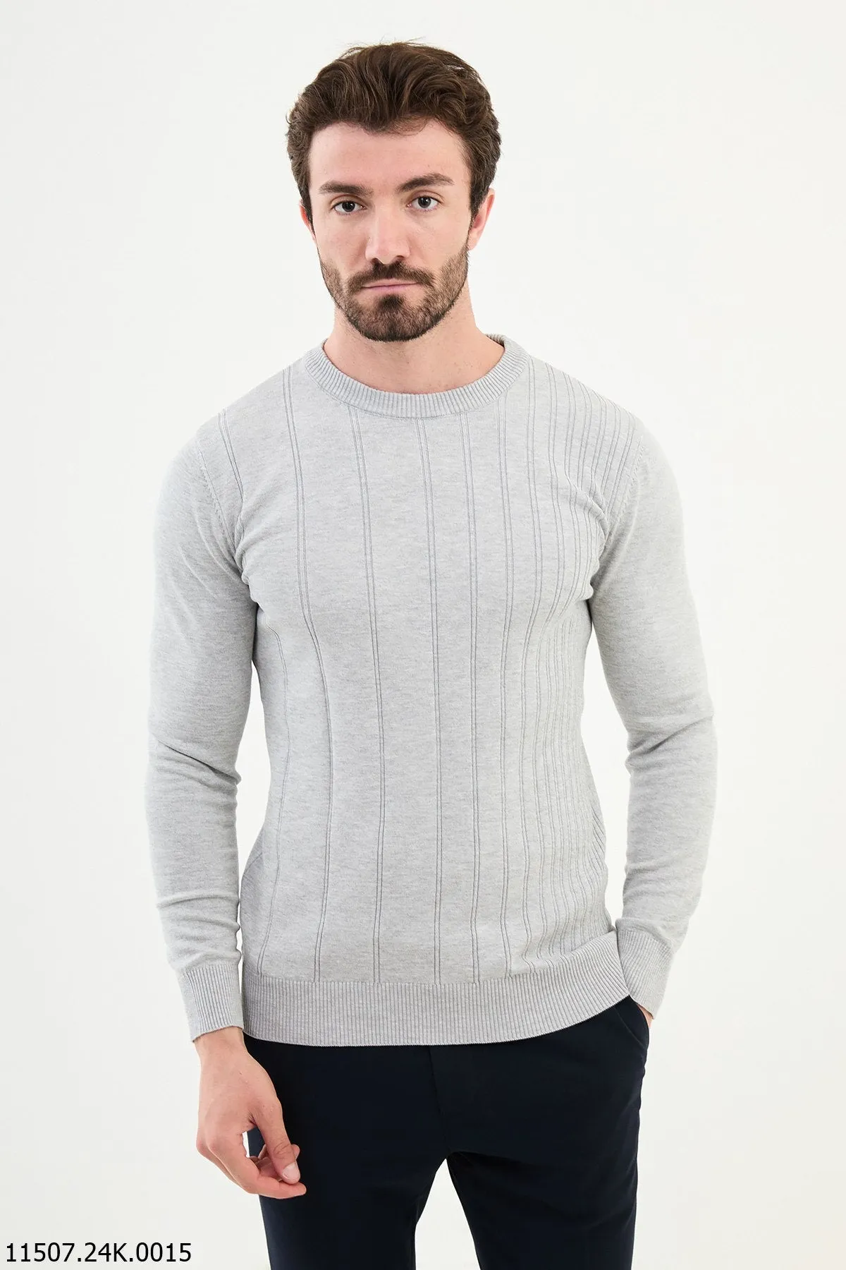 Bojoni Chicago Slim Fit Gray Knitted Sweater