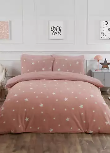 Brentfords Teddy Fleece Stars Blush Duvet Cover & Pillowcase Set | Kaleidoscope