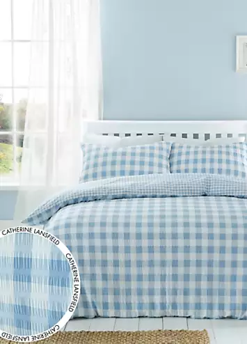 Catherine Lansfield Blue Seersucker Gingham Check 180 Thread Count Duvet Cover Set | Kaleidoscope