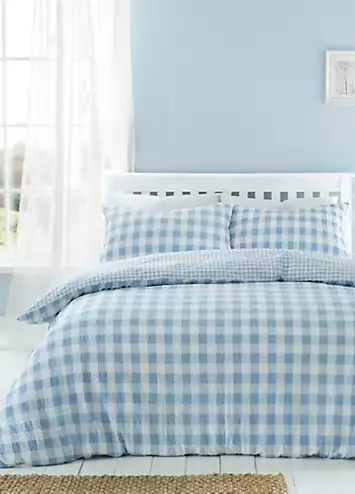 Catherine Lansfield Blue Seersucker Gingham Check 180 Thread Count Duvet Cover Set | Kaleidoscope