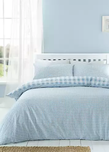 Catherine Lansfield Blue Seersucker Gingham Check 180 Thread Count Duvet Cover Set | Kaleidoscope