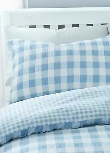 Catherine Lansfield Blue Seersucker Gingham Check 180 Thread Count Duvet Cover Set | Kaleidoscope