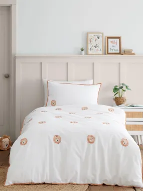 Catherine Lansfield Embroidered Lions Single Duvet Cover Set - White