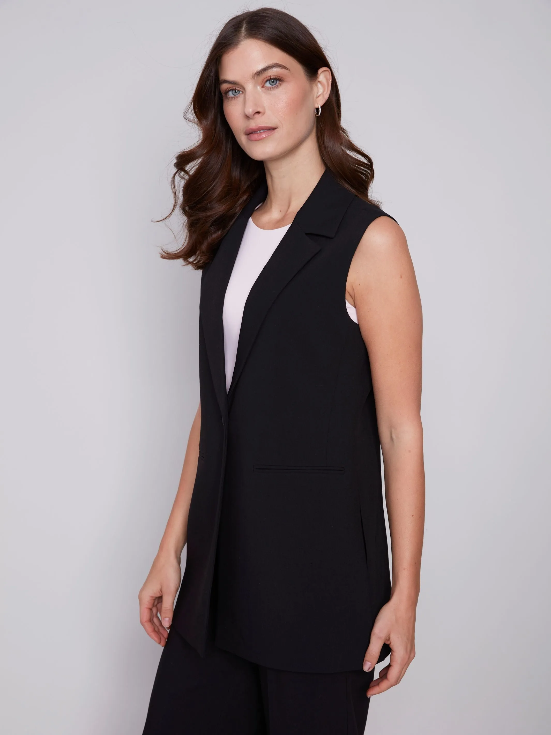 Charlie B Black Sleeveless Tailored Vest - Noir/Black