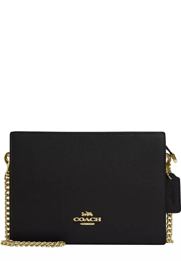 Coach Coach Slim Pebble Leather Crossbody Bag in Black/ Gold CR238