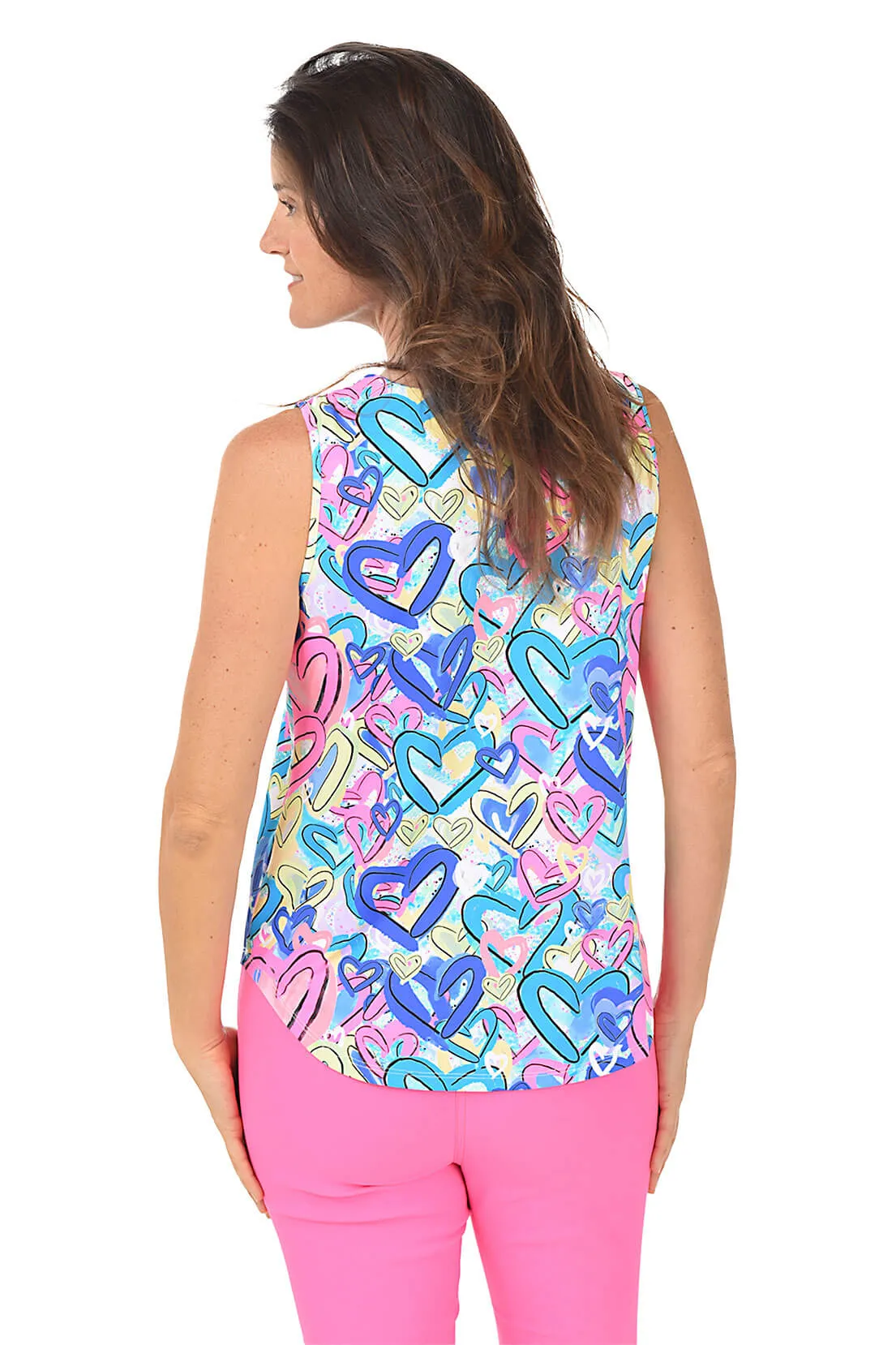 Confetti Hearts UPF50+ Split Neck Sleeveless Top