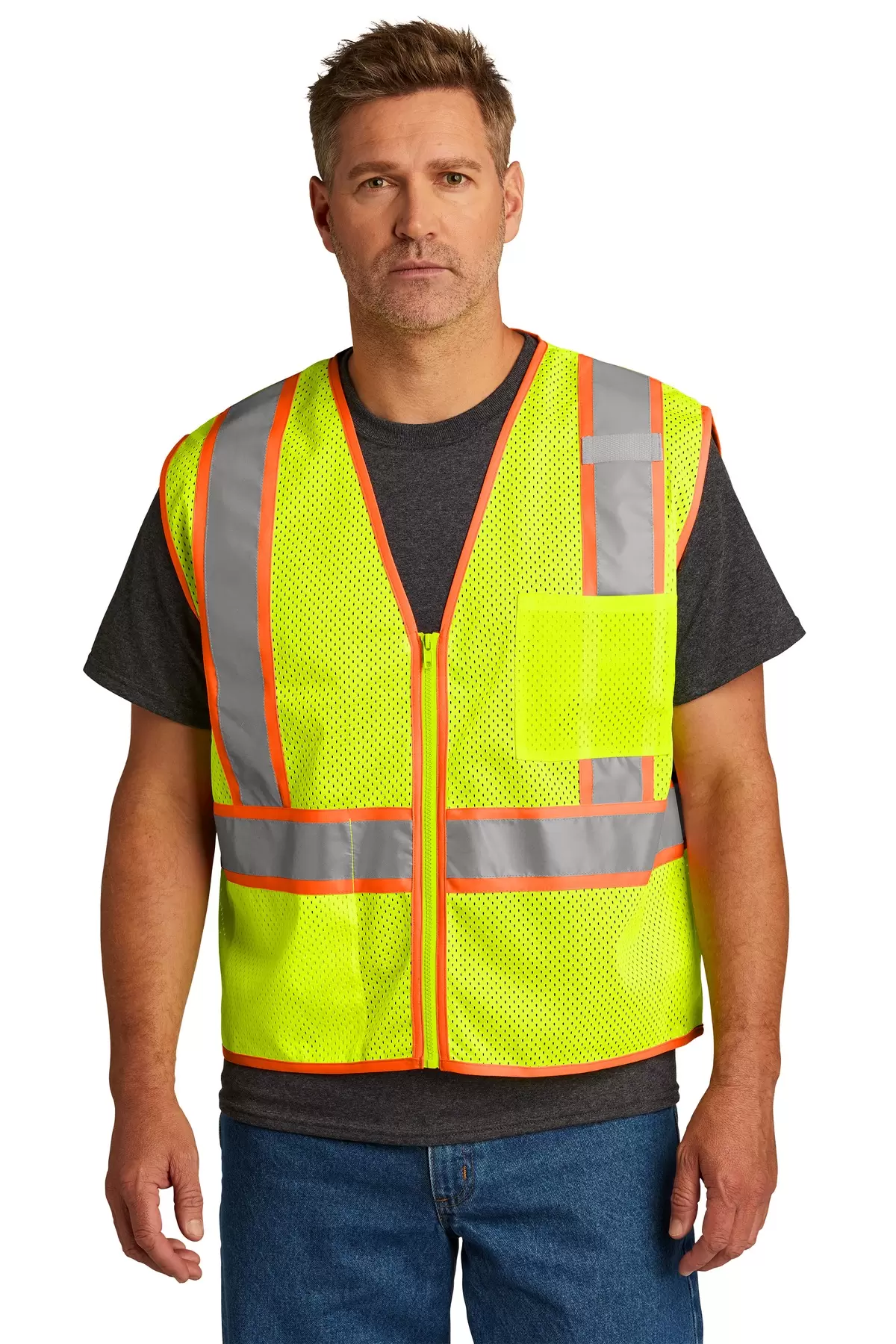 Cornerstone CSV103 CornerStone    ANSI 107 Class 2 Mesh Zippered Two-Tone Vest SKU: CSV103