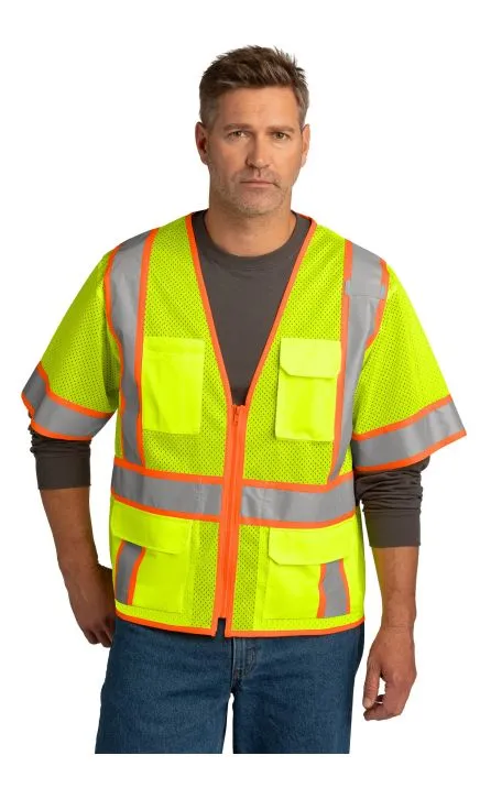 CornerStone CSV106 ANSI 107 Class 3 Surveyor Mesh Zippered Two-Tone Short Sleeve Vest