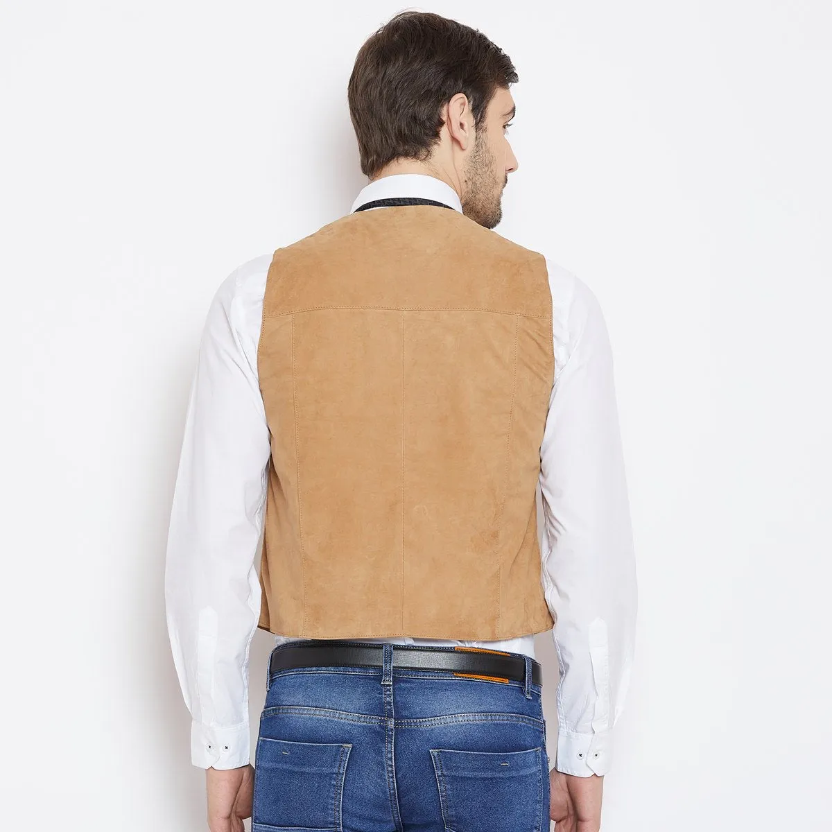 Cowboy Look Vest in Camel Suede Leather