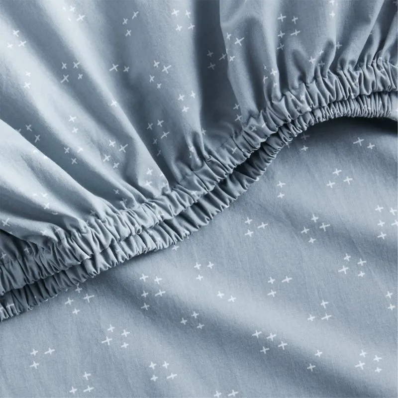 Crate&Barrel Cozy Cloud Twinkle Mist Blue Washed Organic Cotton Baby Crib Fitted Sheet