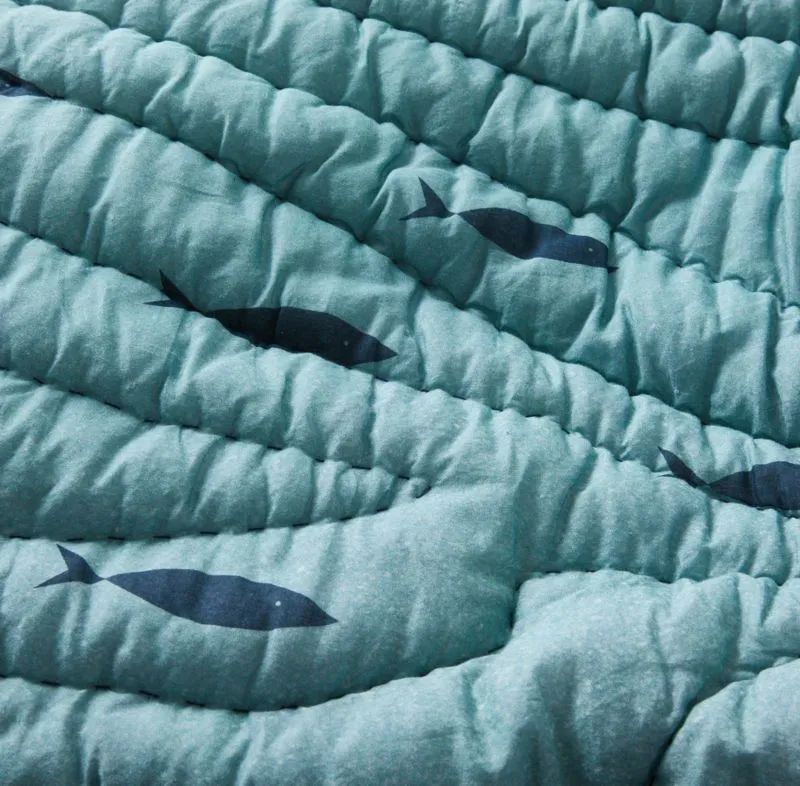 Crate&Barrel Ocean Dreams Embroidered Hand-Quilted Cotton Kids Twin Quilt