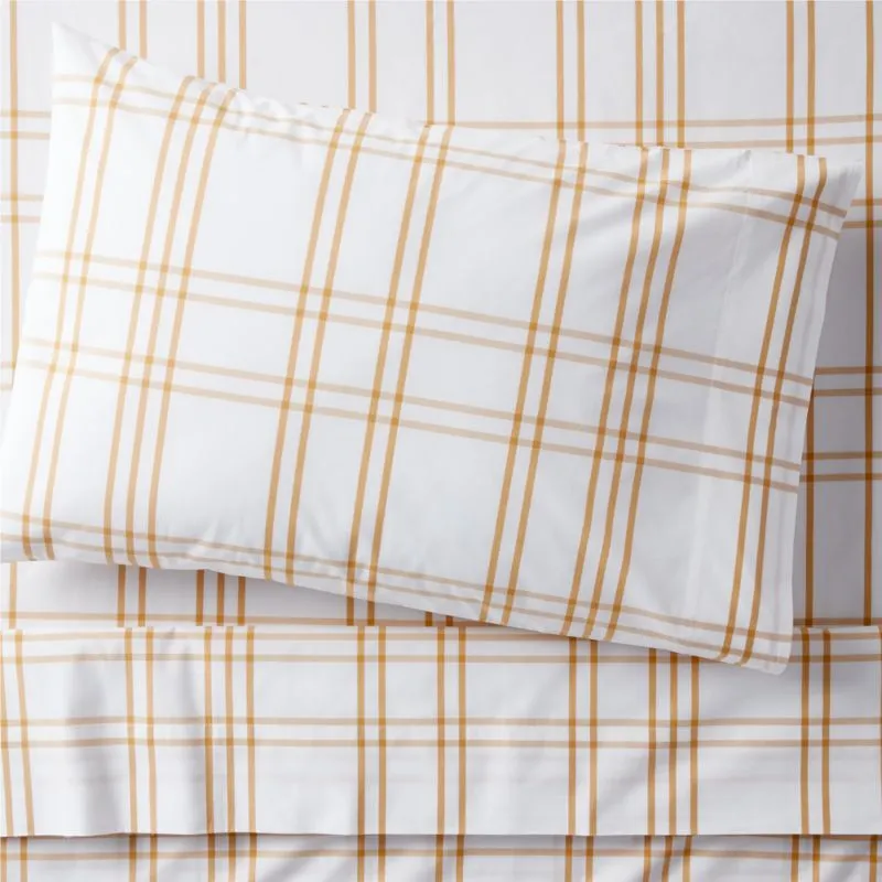 Crate&Barrel Stax Savannah Yellow Yarn-Dyed Organic Cotton Kids Twin Sheet Set