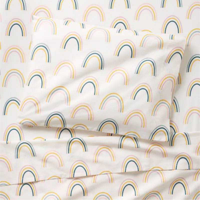 Crate&Barrel Stay Cool Asha Rainbow Organic Cotton Toddler Sheet Set