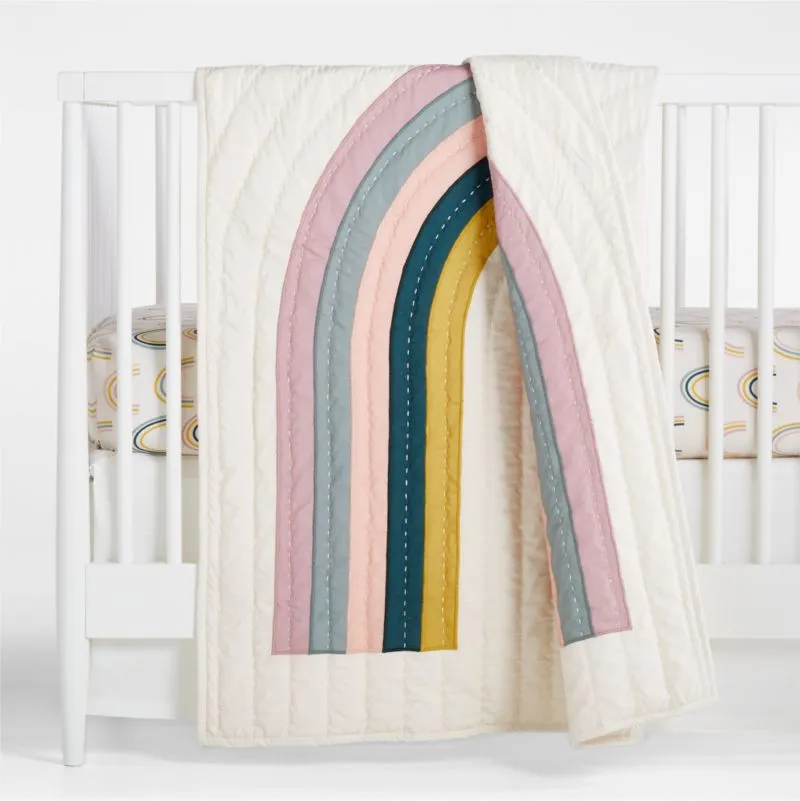 Crate&Barrel Stay Cool Asha Rainbow Organic Cotton Toddler Sheet Set