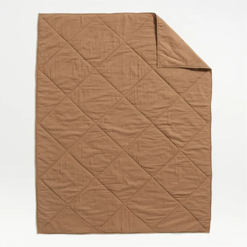 Crate&Barrel Supersoft Kids Brulee Brown Gauze Cotton Twin Quilt