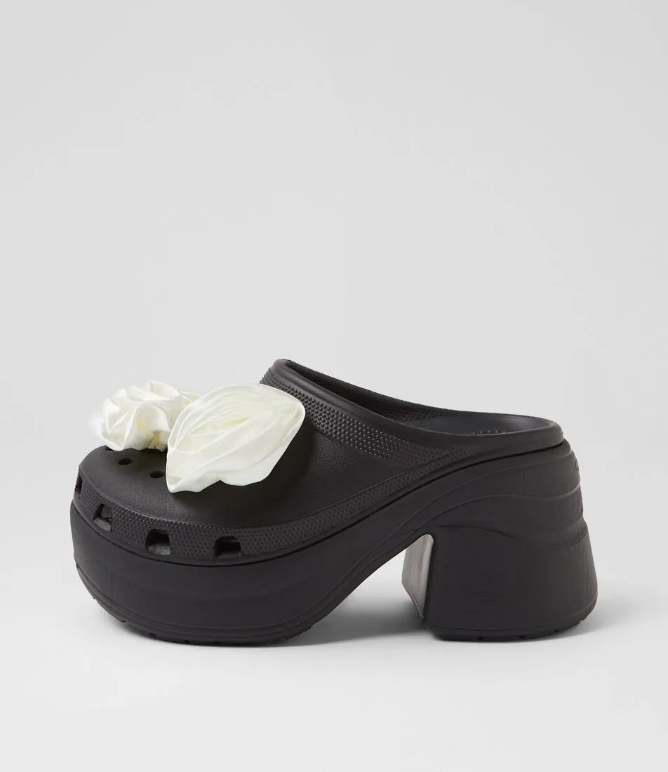 CROCS Siren Rosette Clog  Black Croslite Mules