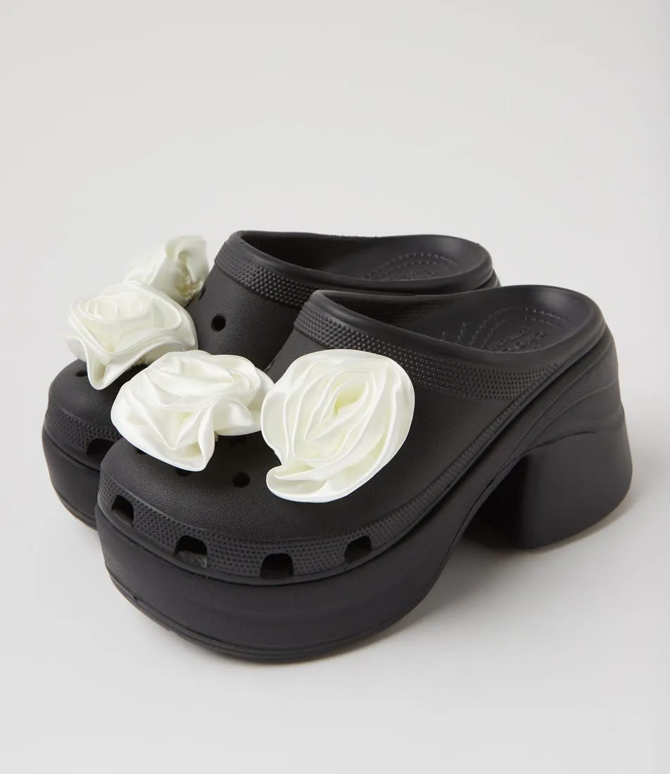 CROCS Siren Rosette Clog  Black Croslite Mules