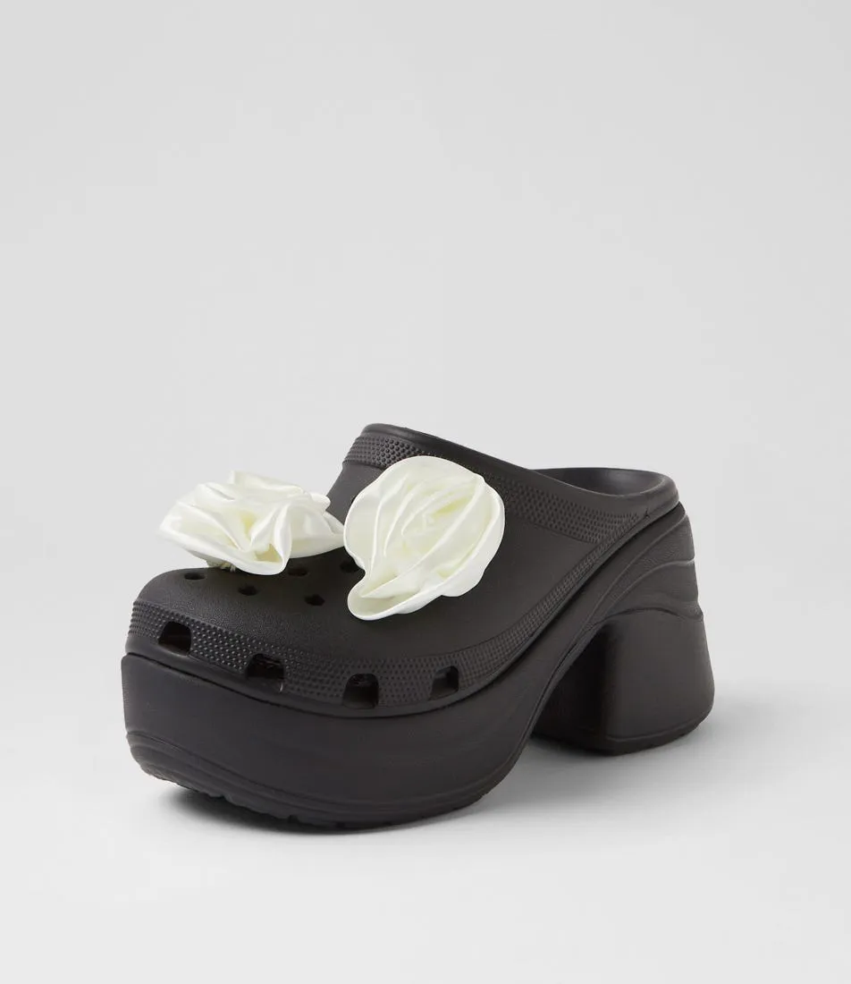 CROCS Siren Rosette Clog  Black Croslite Mules