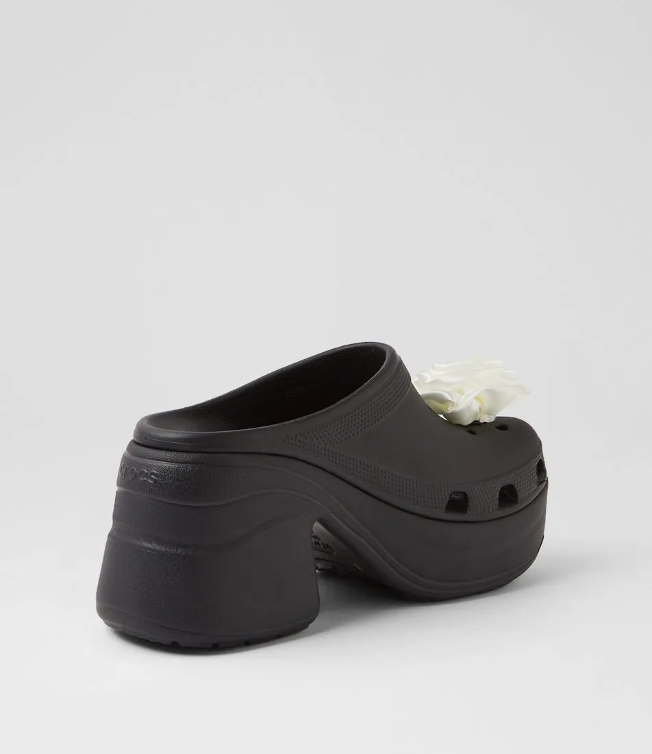 CROCS Siren Rosette Clog  Black Croslite Mules