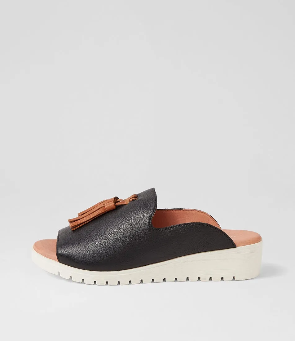 DJANGO & JULIETTE Mayson Black Dark Tan Leather Mules