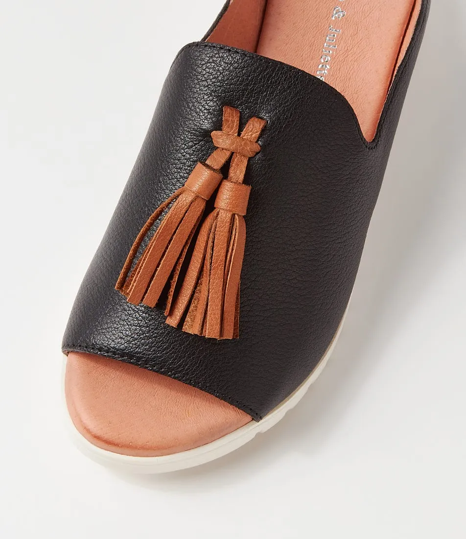 DJANGO & JULIETTE Mayson Black Dark Tan Leather Mules