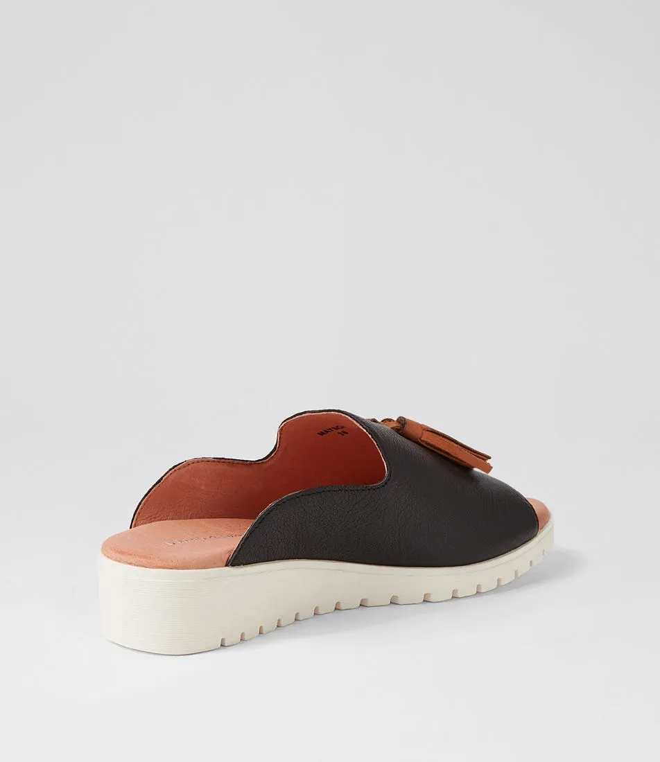 DJANGO & JULIETTE Mayson Black Dark Tan Leather Mules