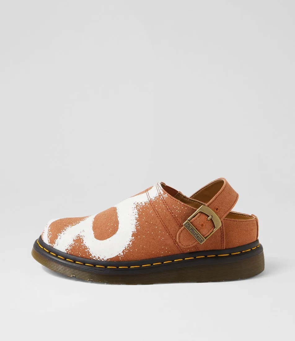 DR MARTEN Isham Buckle Brown Floral Canvas Mules