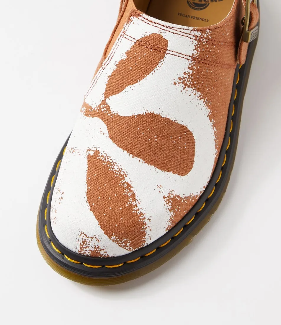 DR MARTEN Isham Buckle Brown Floral Canvas Mules