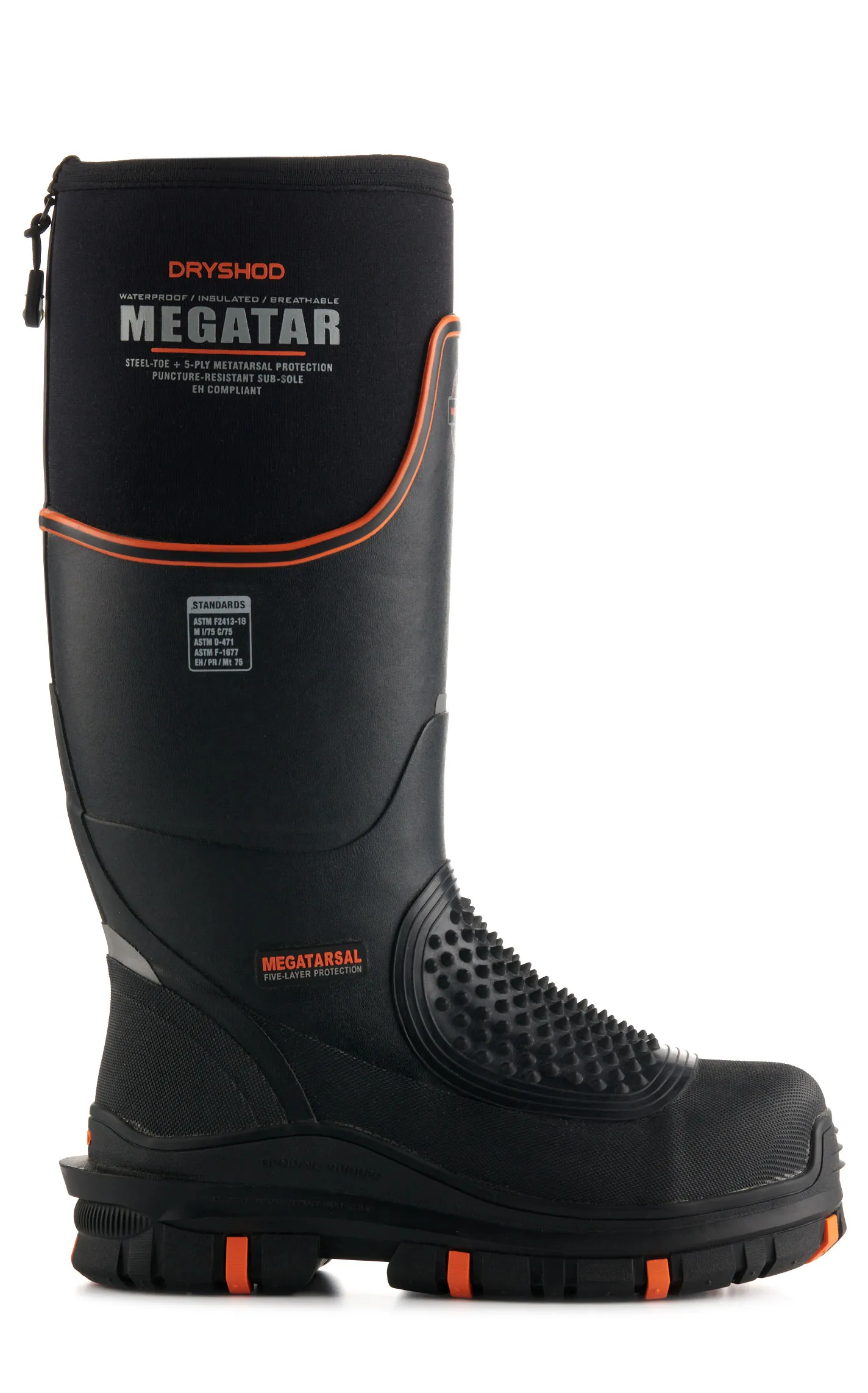 Dryshod Men's Megatar Black Waterproof Met Guard Round Steel Toe Rubber Work Boot