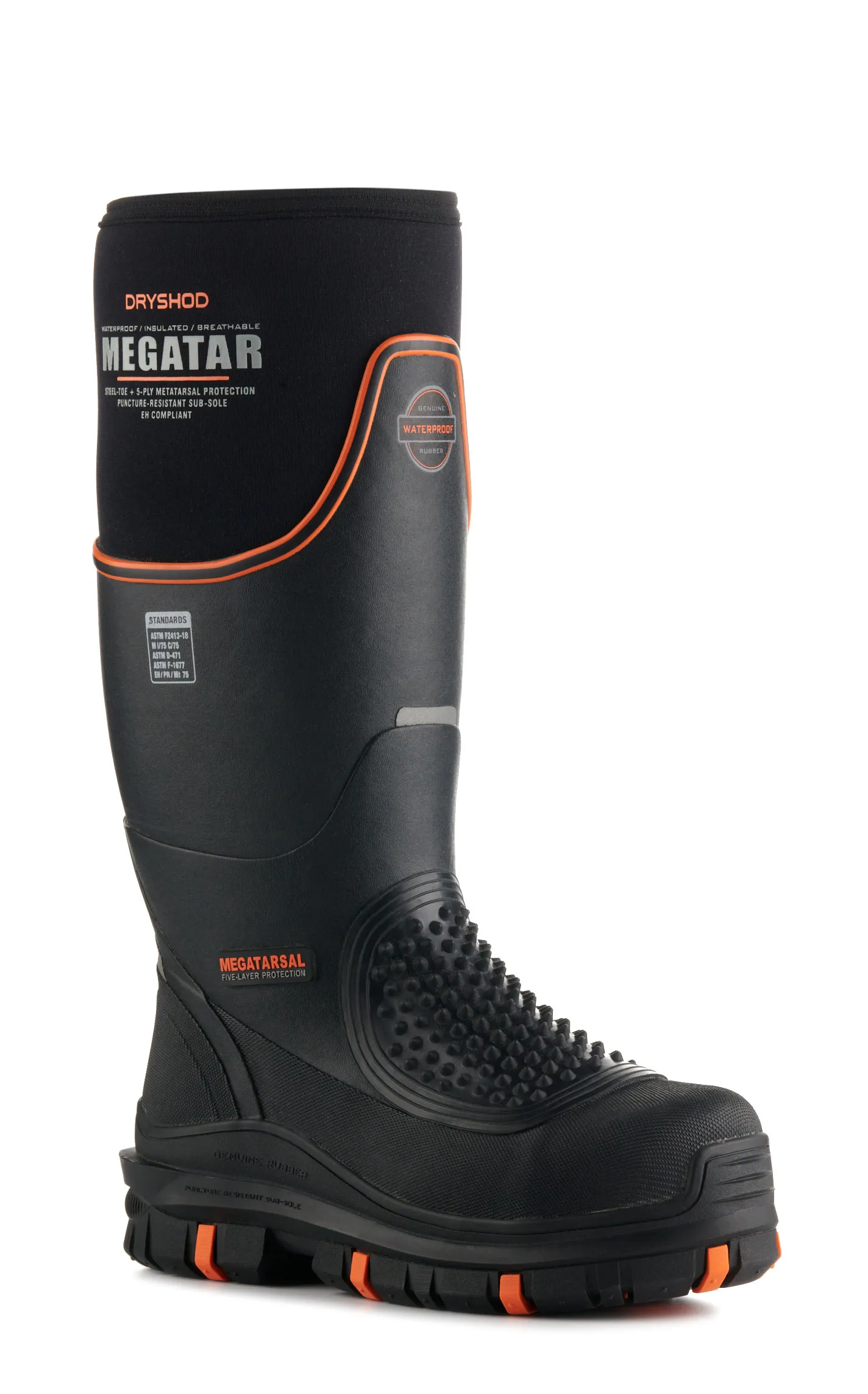 Dryshod Men's Megatar Black Waterproof Met Guard Round Steel Toe Rubber Work Boot