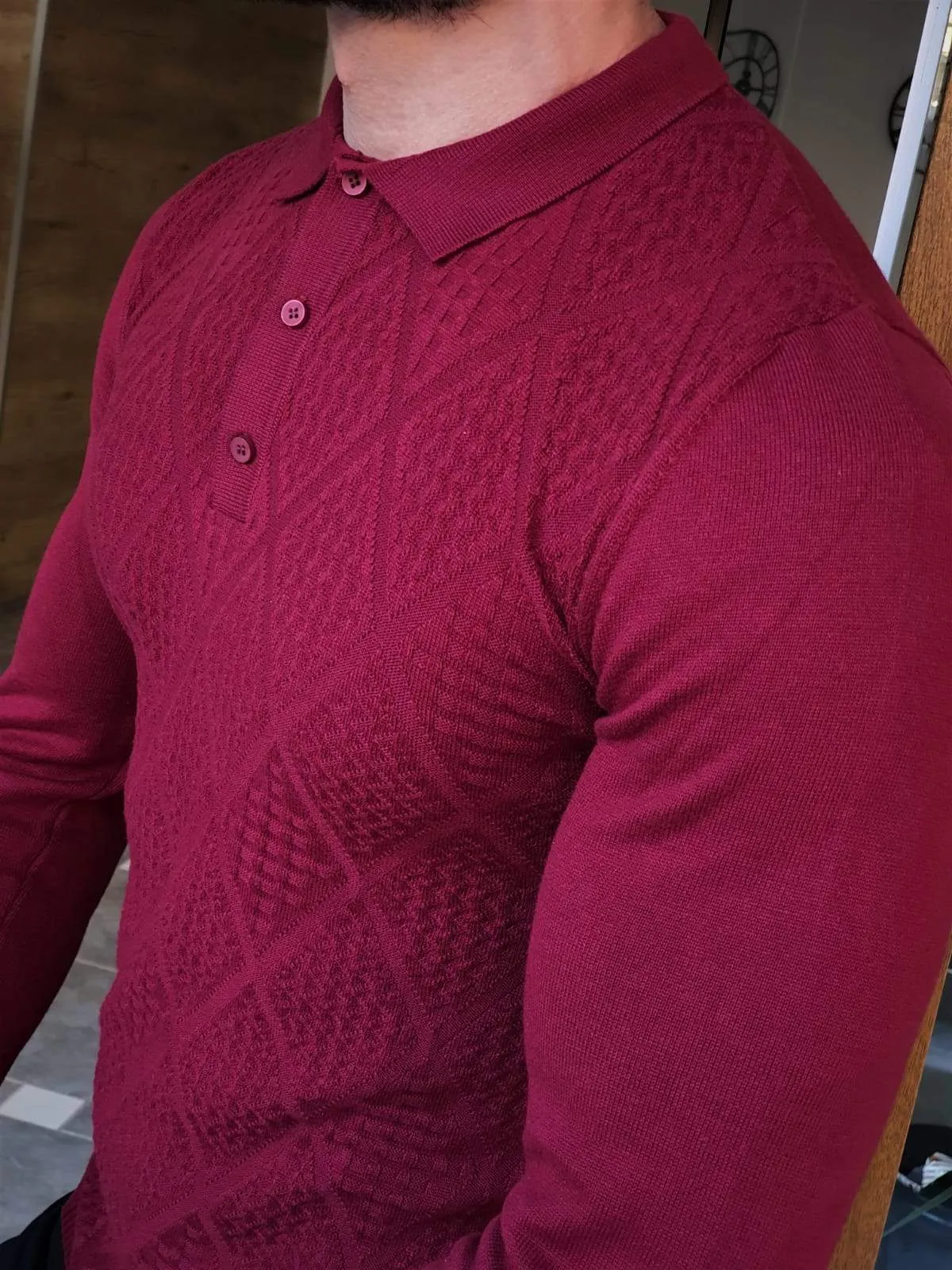 Elko Claret Red Slim Fit Collar Sweater